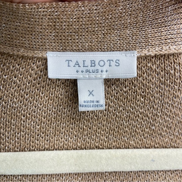 Talbots Plus Tan / Gold Metallic Knit Open Front Cardigan Duster Sweater Size X - Picture 2 of 8